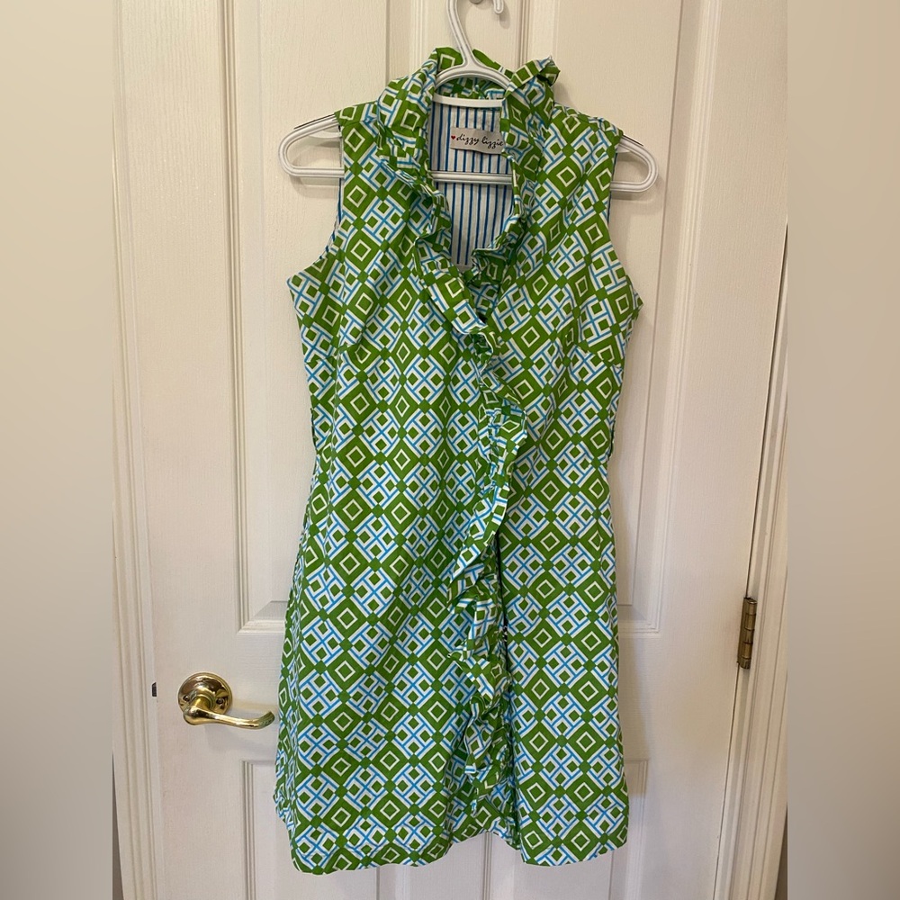 Dizzy Green and White Geometric Mini Dress
